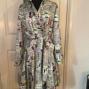 Samuel Dong Newsprint pattern coat dress Medium NWOT